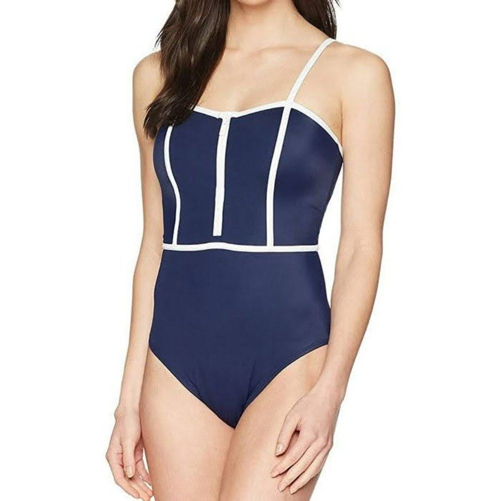 2/$30 NWT Coastal Blue One Piece Swimsuit L Sailor Nautical Navy Blue #0798